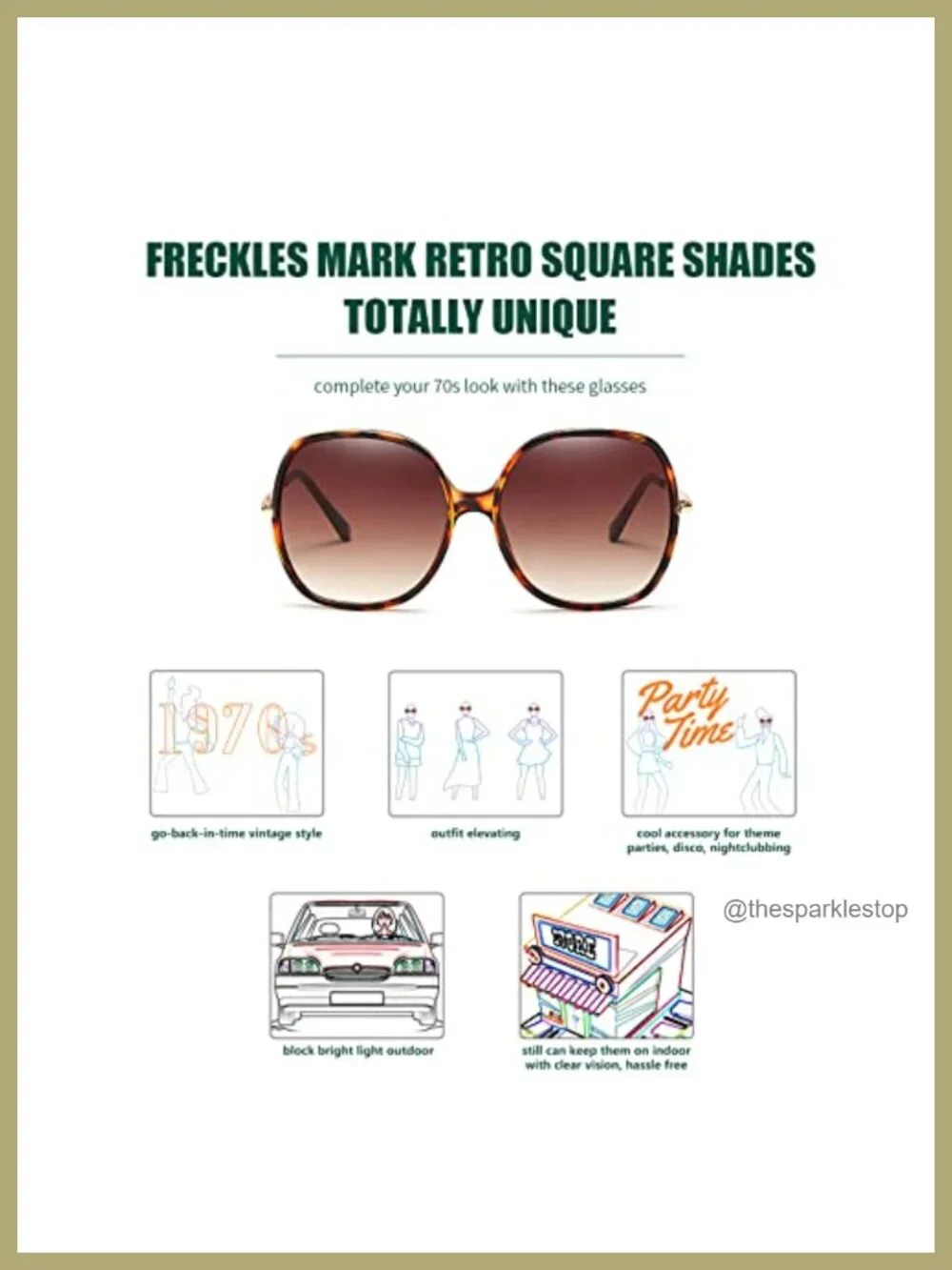 Oversized Square Sunglasses Women 70s Vintage Plastic Frame UV400